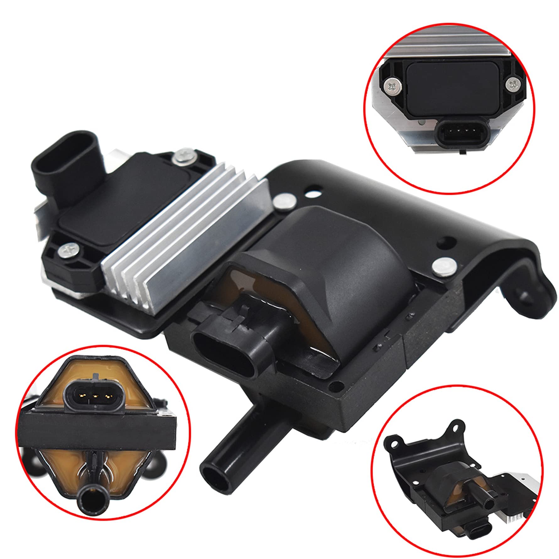 Close-up of Munirater ignition coil DR49 with integrated D577 module.