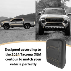 Muslogy armrest cover on Tacoma center console front view highlights fit.