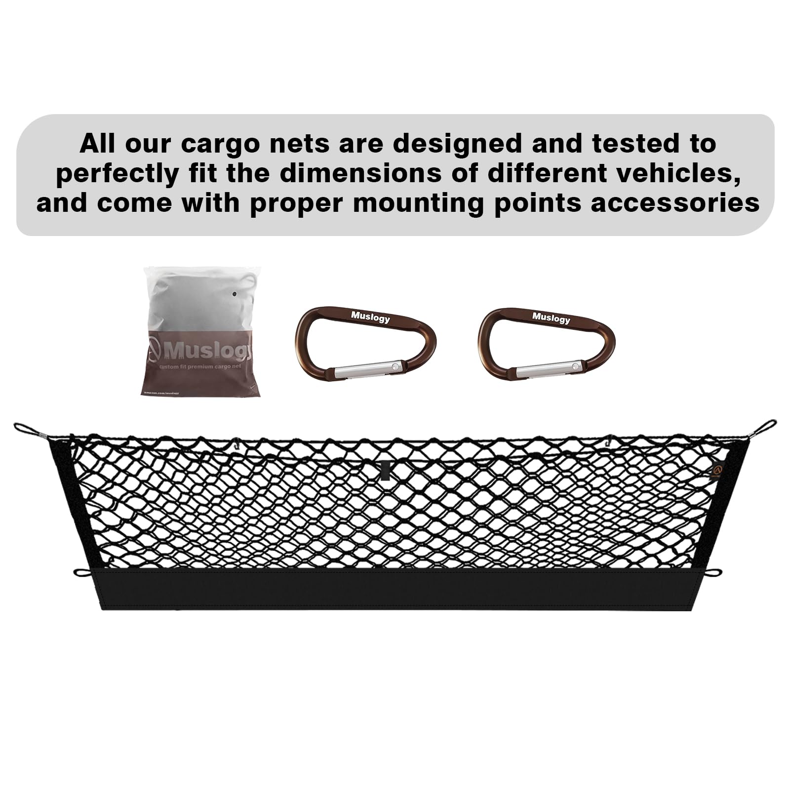 Muslogy cargo net holds varied items securely on the go.