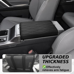 Muslogy armrest cover fitment image showing precise alignment with 2026 RAV4 interior