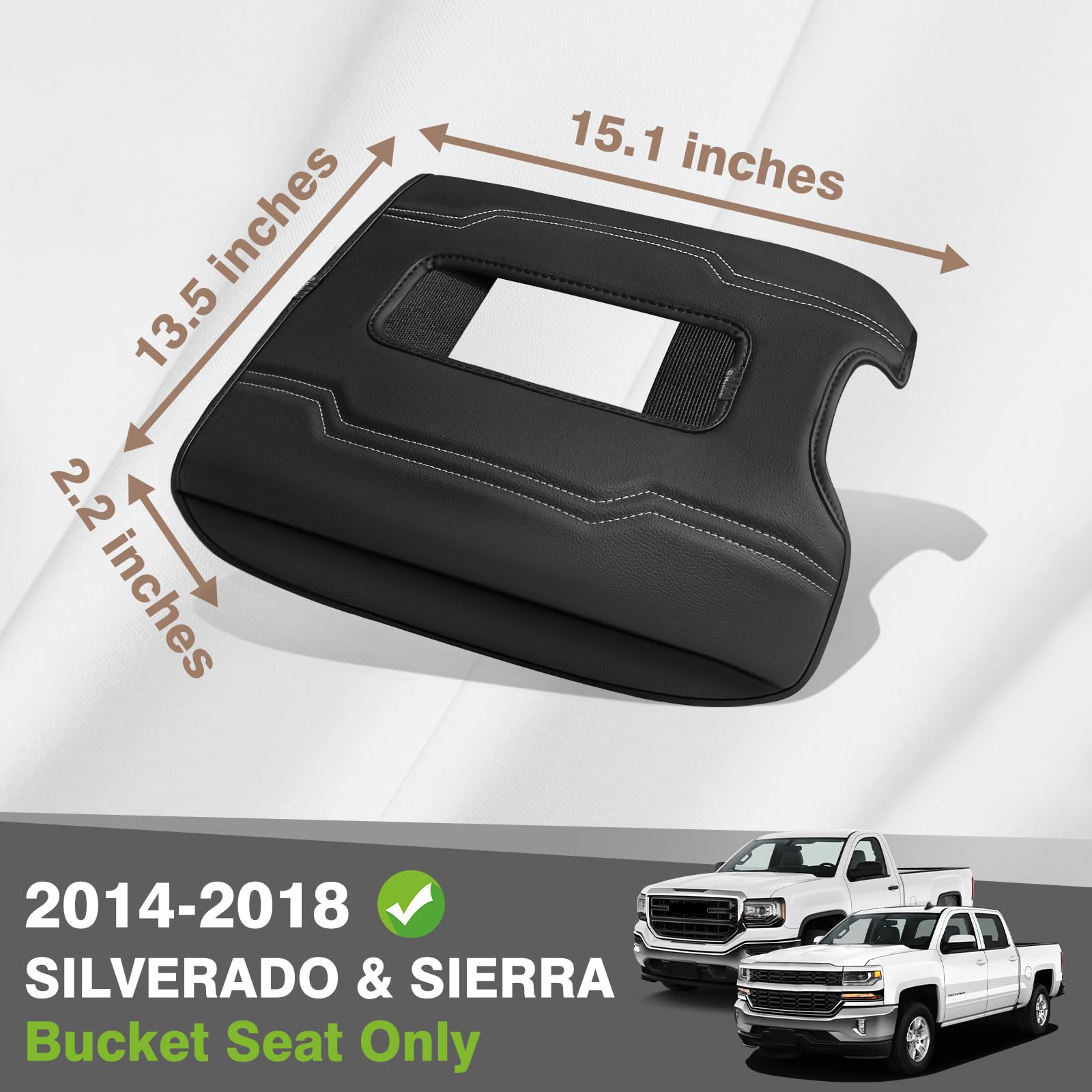 Muslogy center console armrest cover for GMC Sierra 2014-2018 fits bucket seats