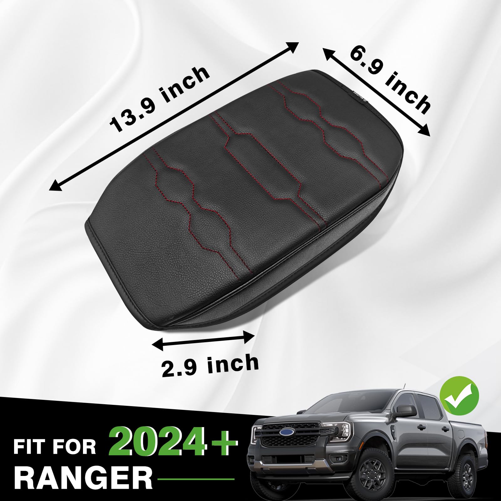 Muslogy center console armrest cover with orange stitching enhances style and grip.
