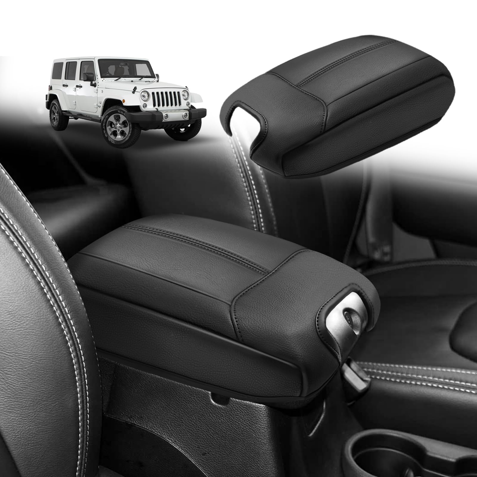 Muslogy center console armrest cover fitted to Jeep Wrangler for comfort