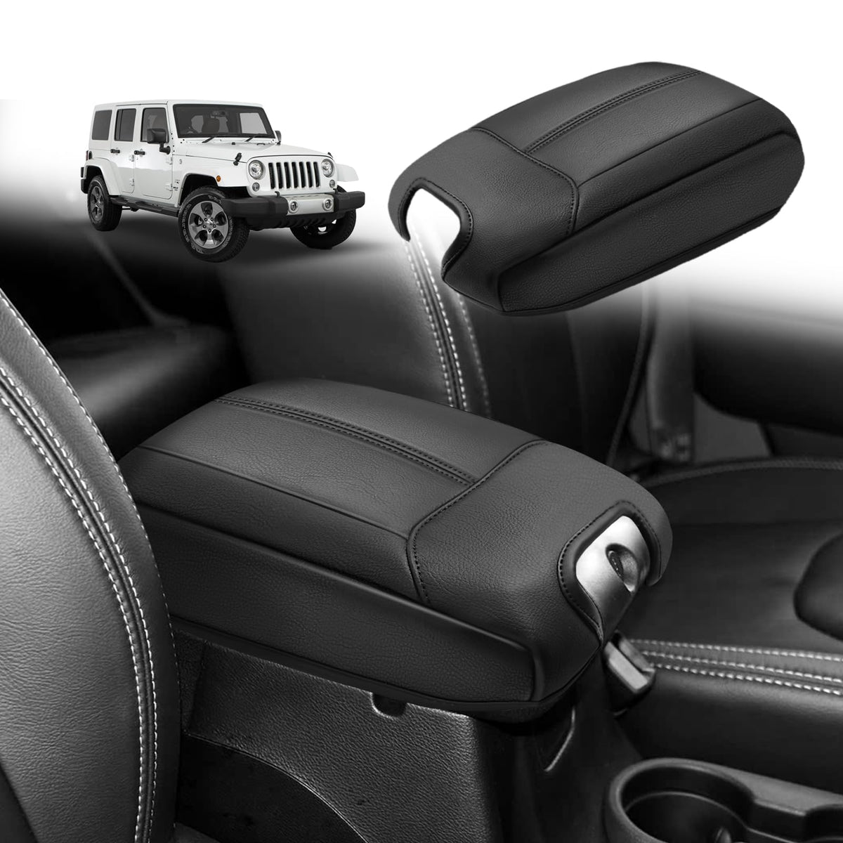Muslogy center console armrest cover fitted to Jeep Wrangler for comfort