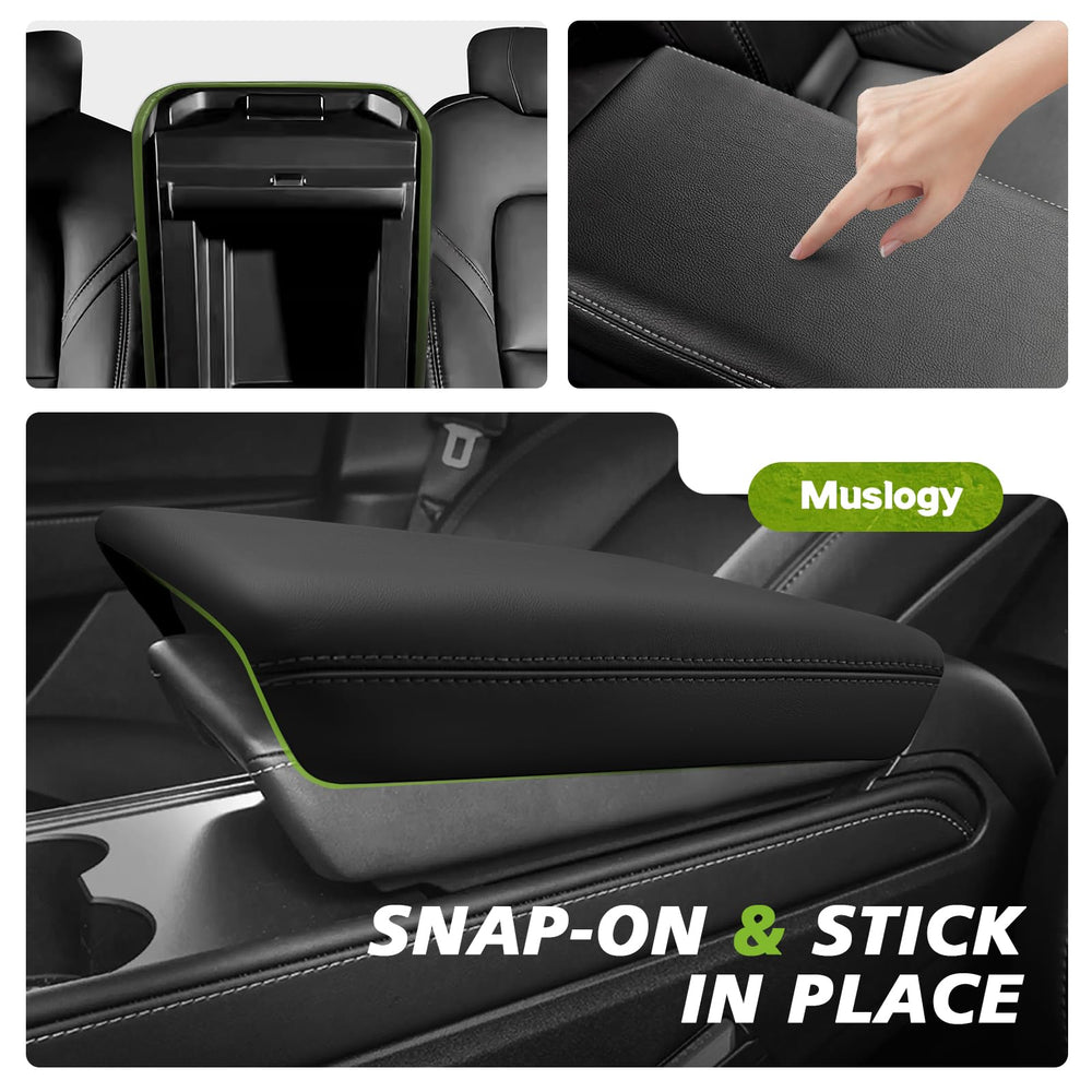 Muslogy vegan leather texture close-up on Model 3 Highland interior