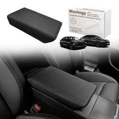 Muslogy center-console armrest cover Tesla Model Y Juniper front view for snug protection