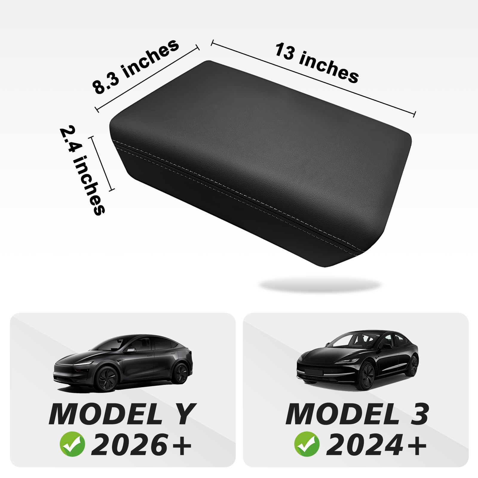 Muslogy center-console armrest cover Tesla Model Y Juniper side view with secure snap-on fit
