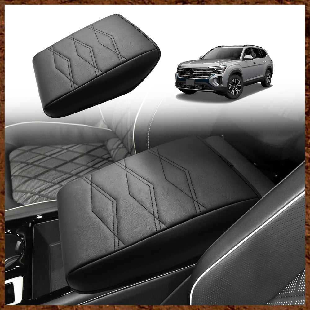 Muslogy center console armrest cover for VW Atlas/Cross Sport protects and enhances grip.