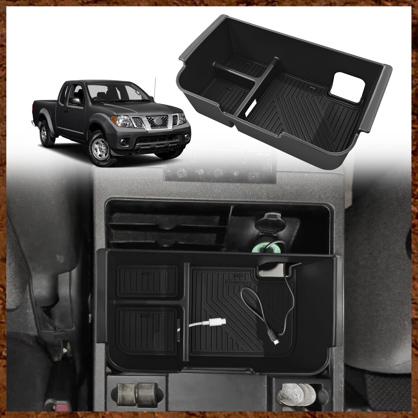 Muslogy center console organizer for Nissan Frontier fit keeps daily items neatly in place