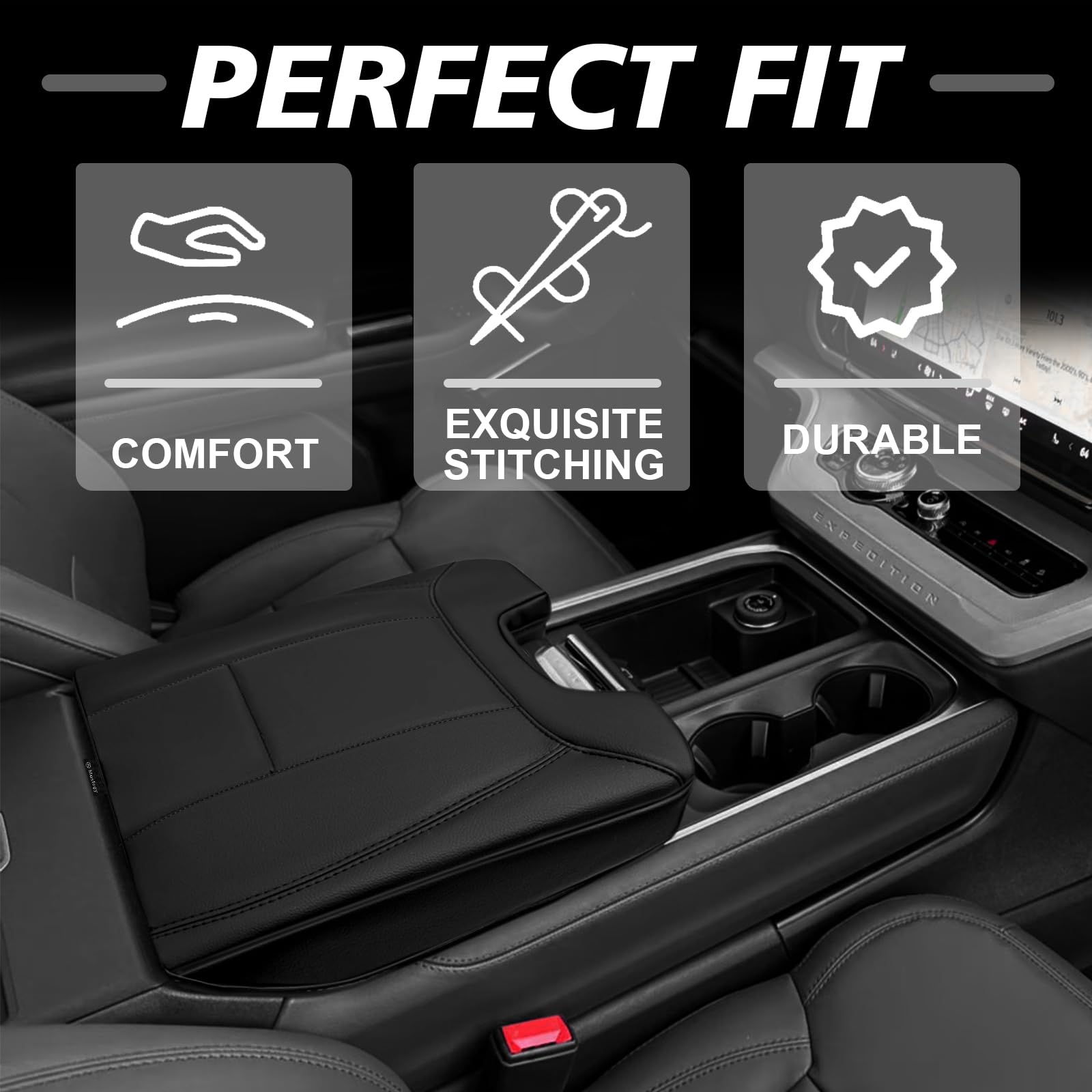 Muslogy armrest cover seam stitching details emphasize durability and premium look.