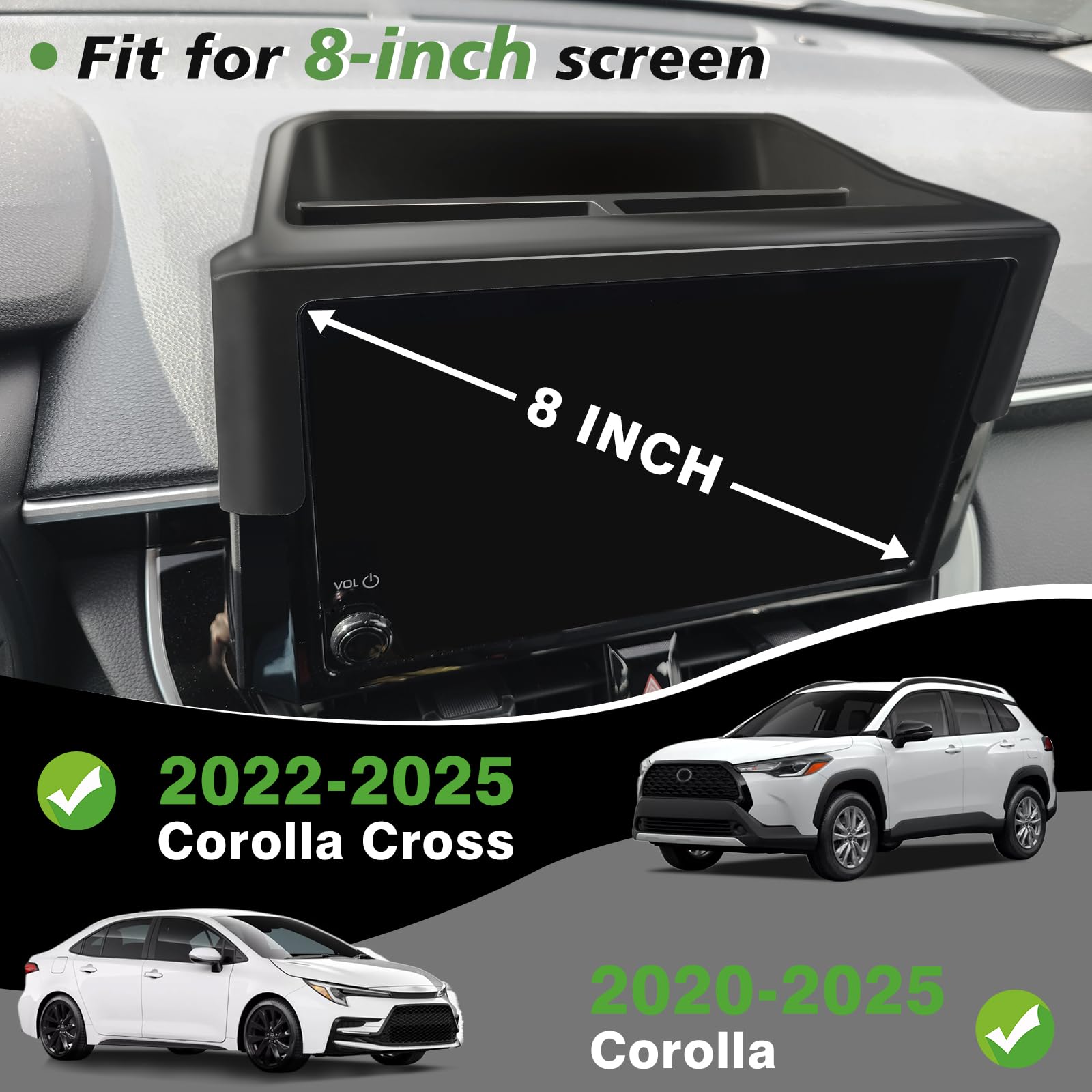 Muslogy Corolla dashboard tray with non-slip insert prevents items from sliding.