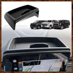 Muslogy dashboard storage box behind screen for Yukon and Tahoe keeps items organized.