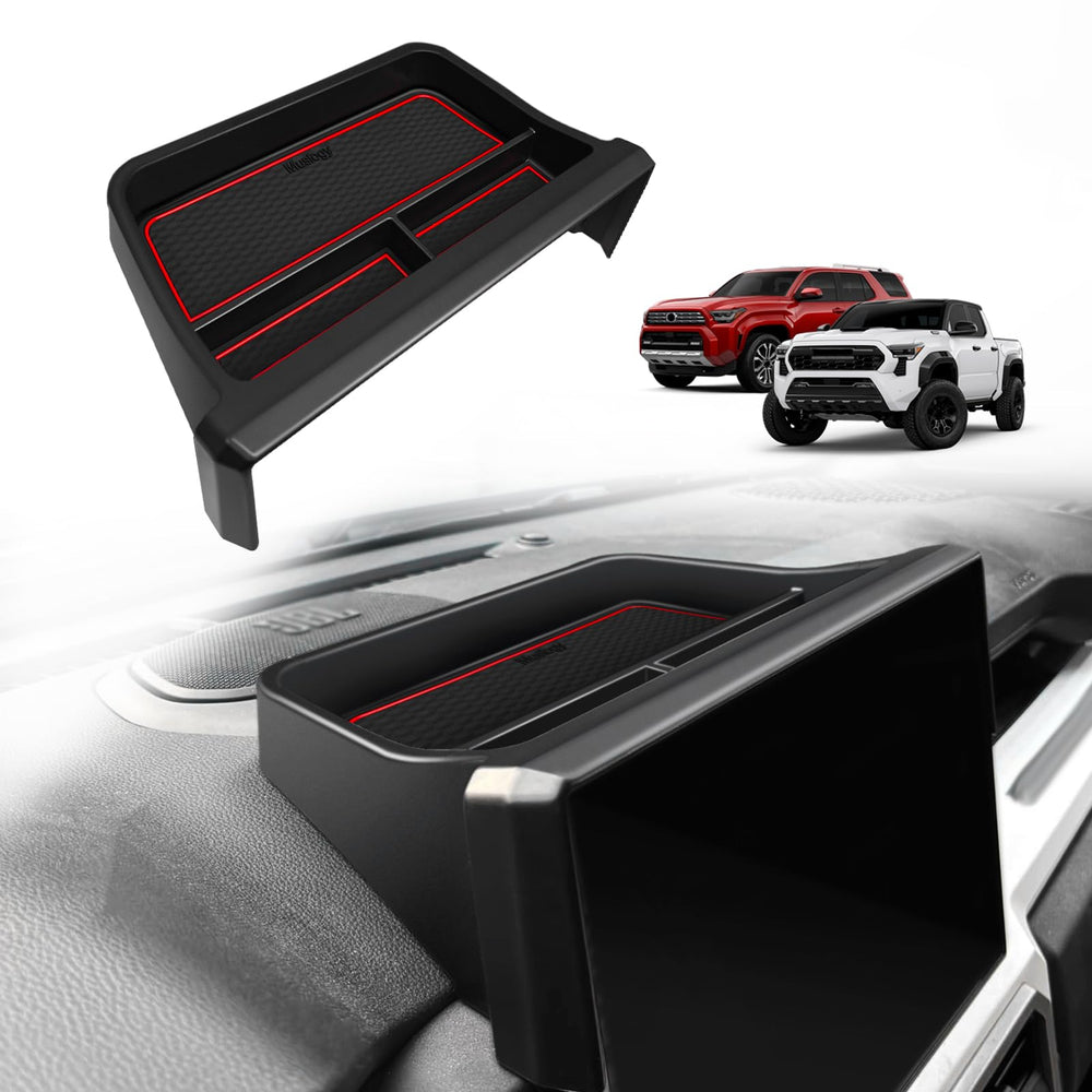 Muslogy dashboard storage box on Tacoma 14-inch screen with quick-access design