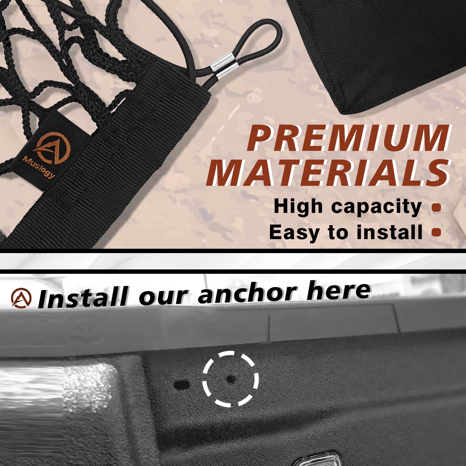 Muslogy heavy-duty carabiners provide secure, reliable fastening.