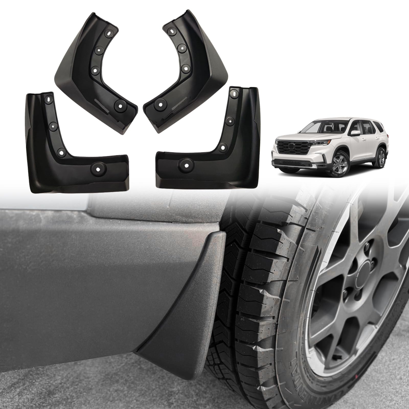 Muslogy Honda Pilot front mud flaps protect fenders from stones and mud splashes.