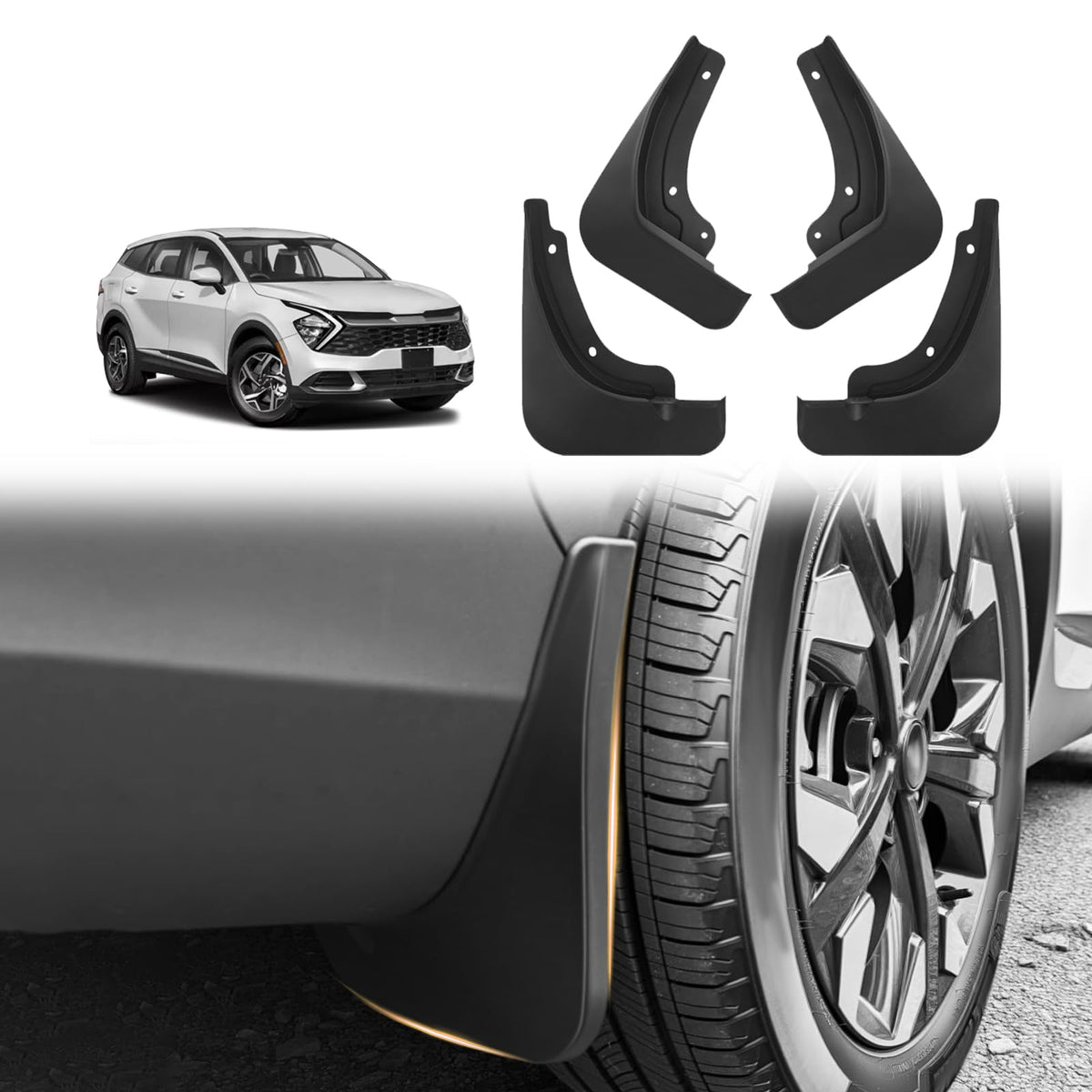 Muslogy Kia Sportage front mud flap protects the fender from rocks.