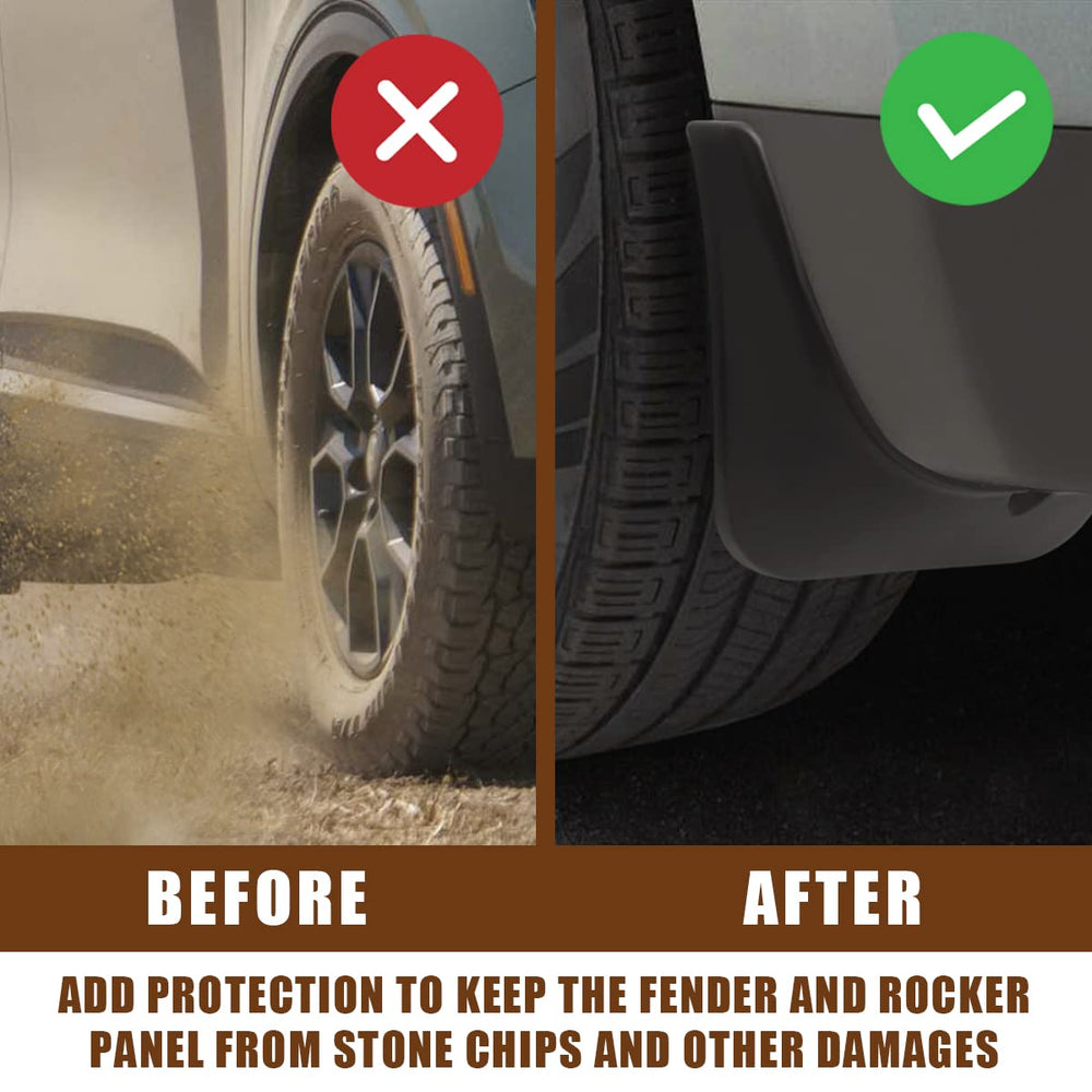 Muslogy mud flap kit includes four guards for full vehicle protection.