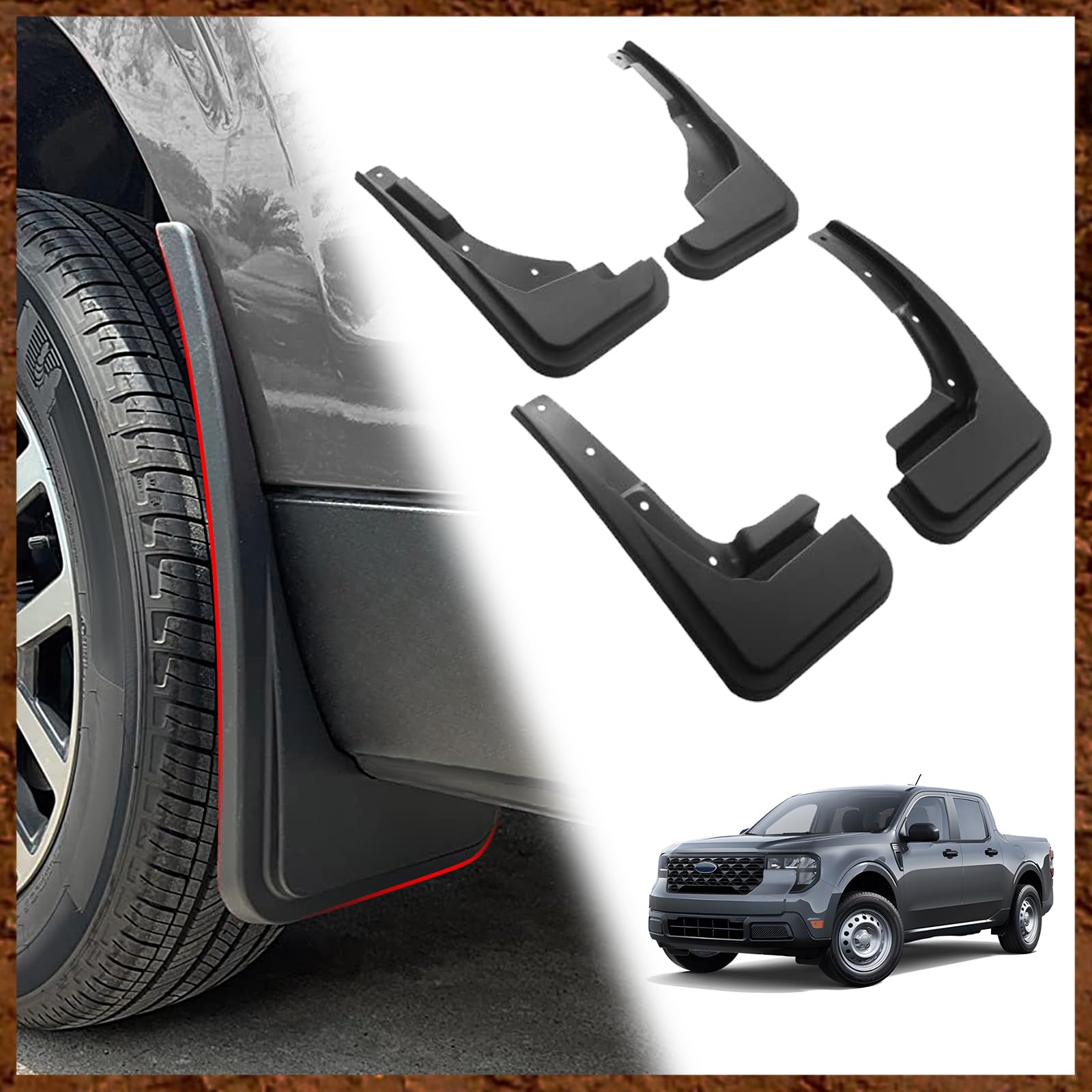 Muslogy Maverick mud flap front left protecting fender from chips