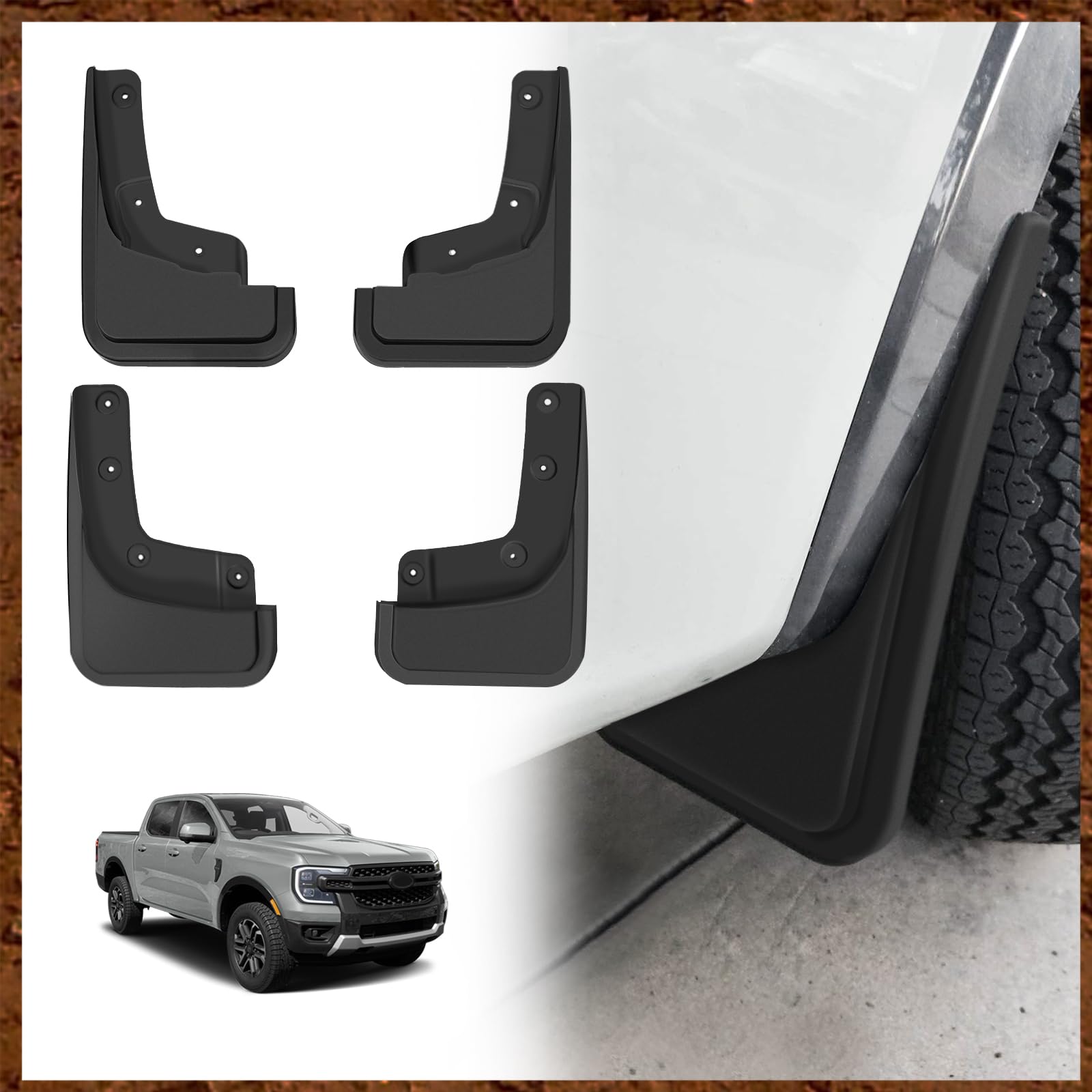 Muslogy mud flaps, front left view, protect Ranger fender from rocks