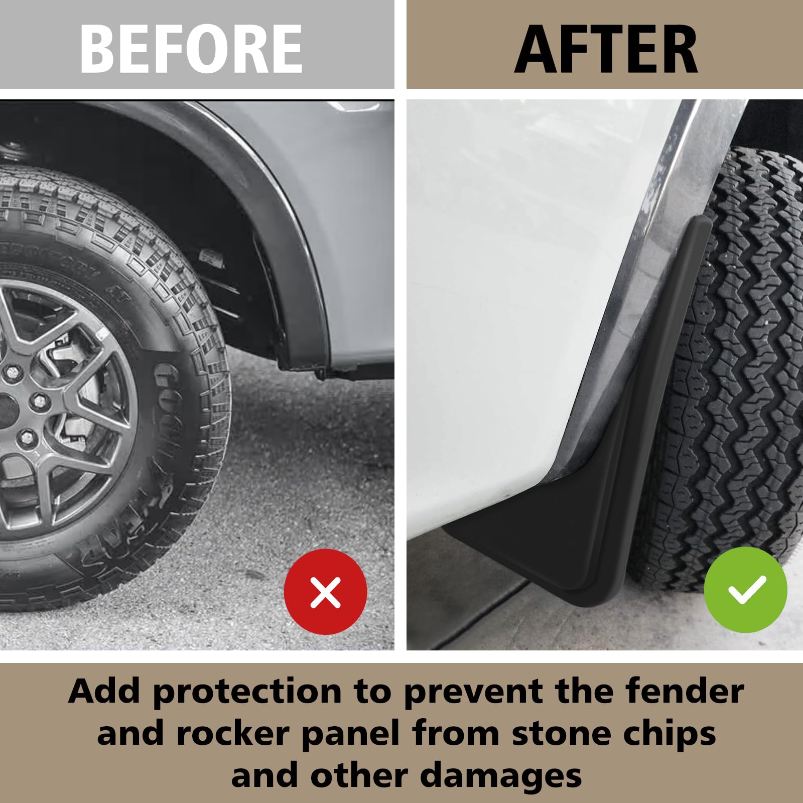 Muslogy mud flaps pack content showing 4 guards and tools