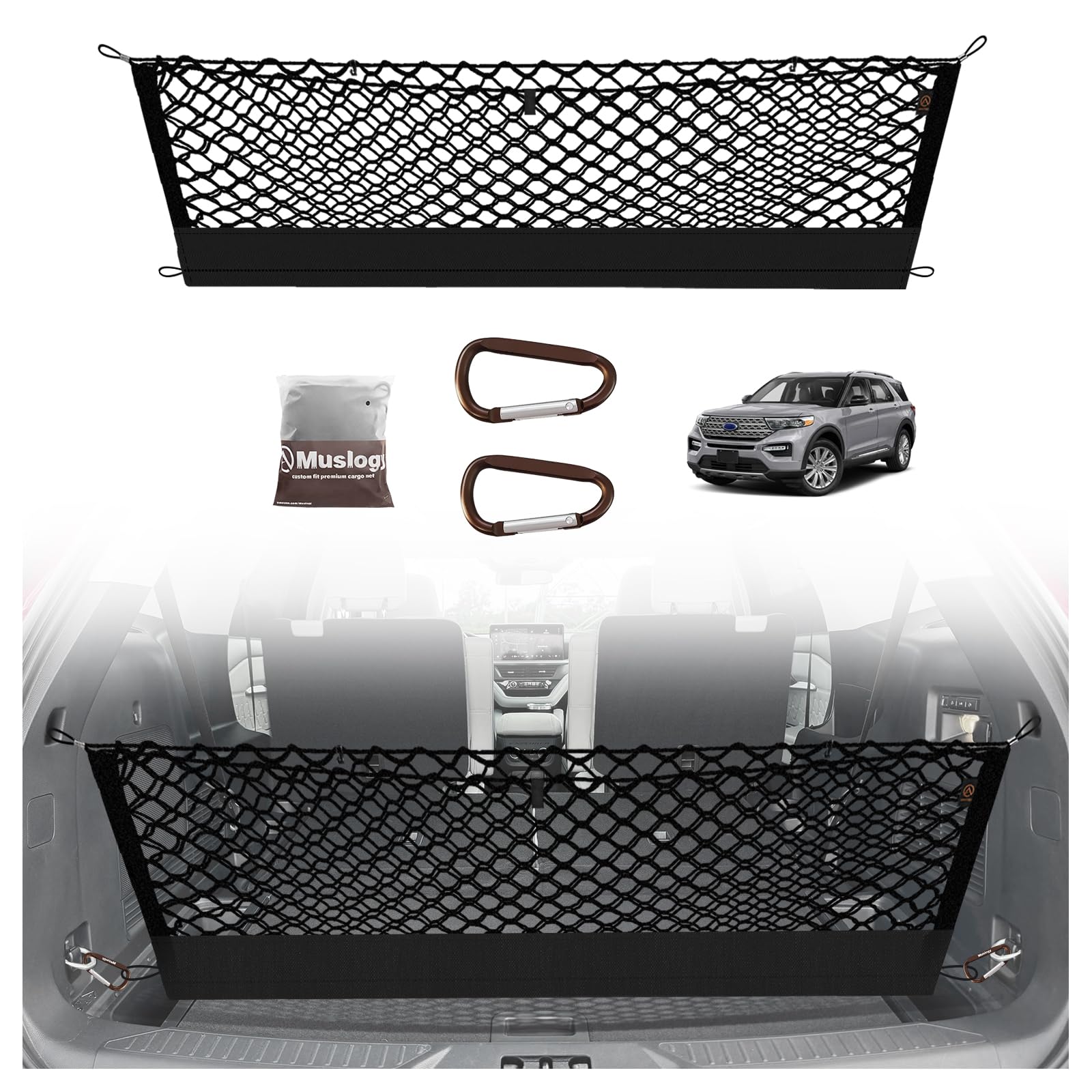 Muslogy truck bed cargo net with custom-fit design keeps items secure during travel.