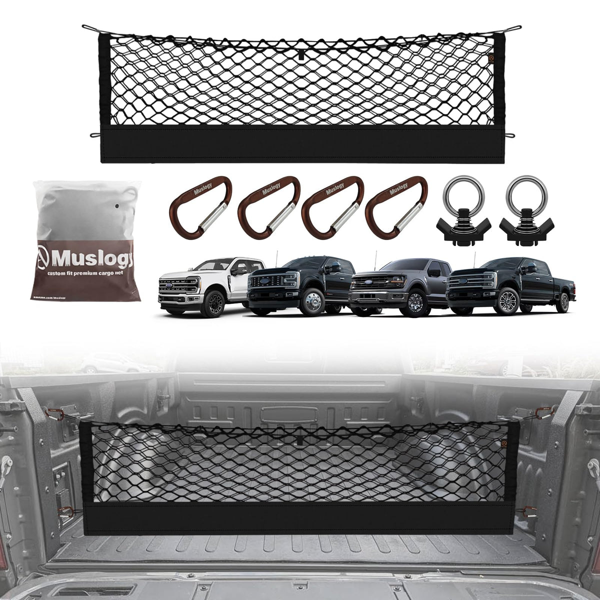 Muslogy truck bed cargo net installed keeps items secure during transit.