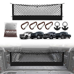 Muslogy truck bed cargo net installed keeps items secure during transit.
