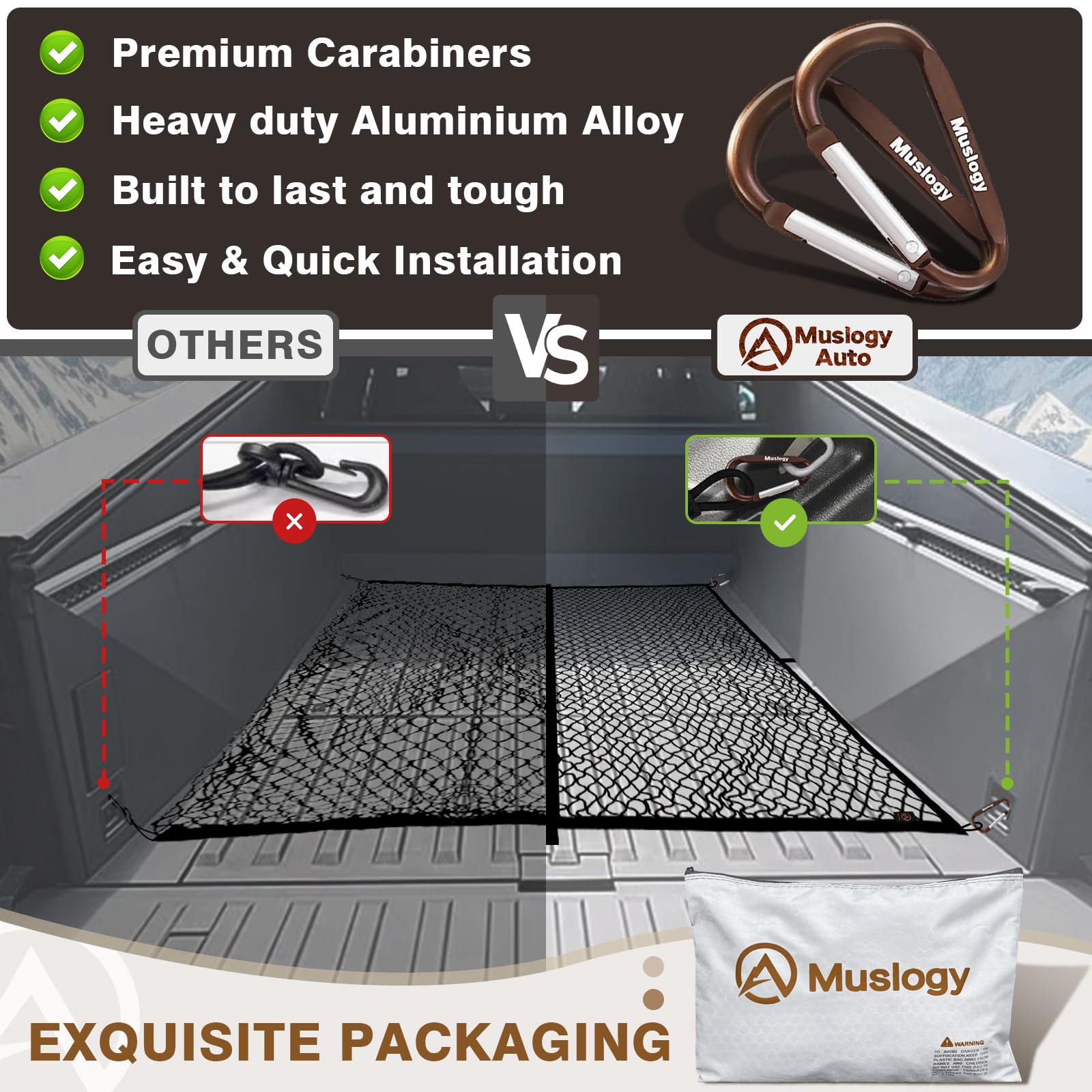 Muslogy Truck Bed Cargo Net stretchable design keeps groceries upright and organized