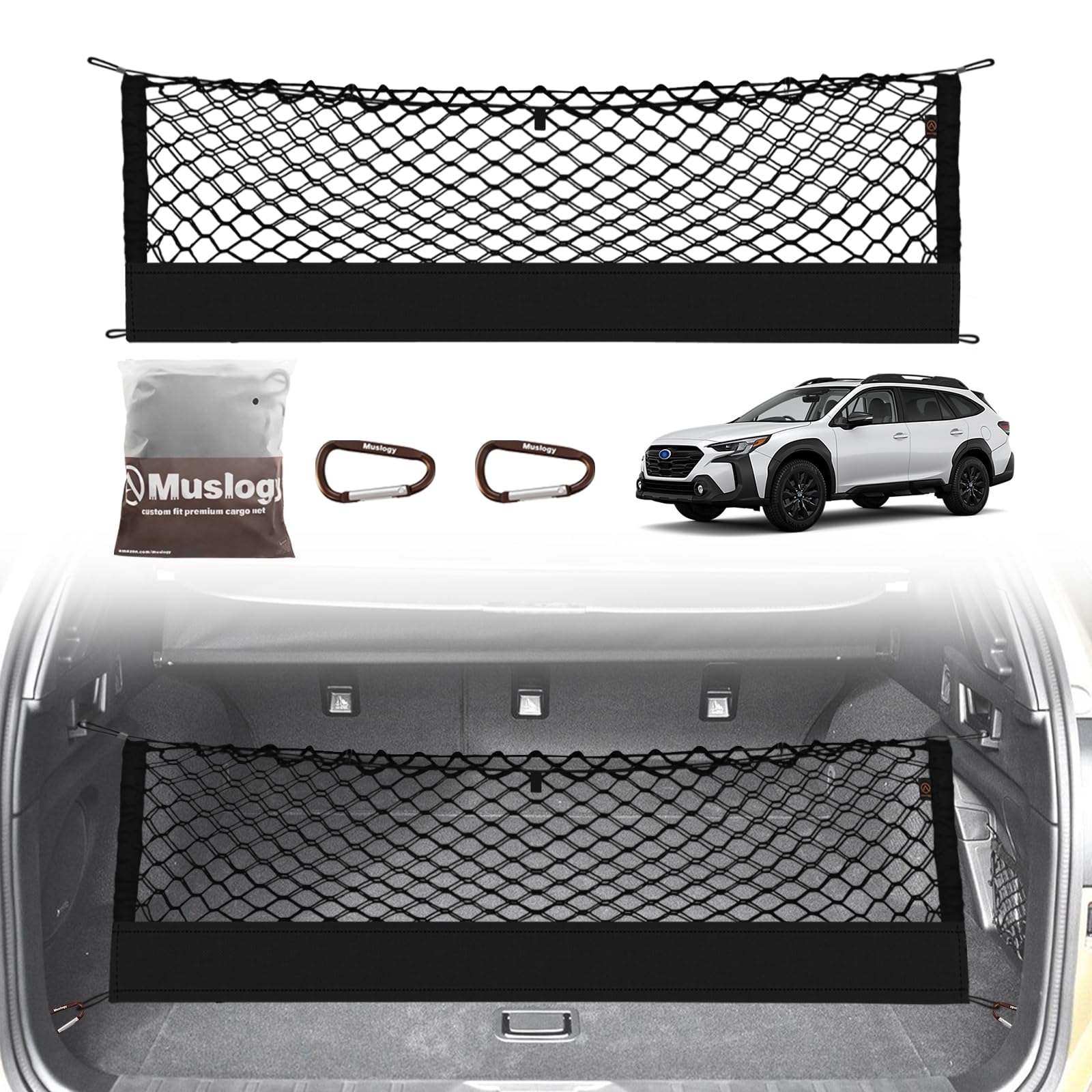 Muslogy truck bed cargo net in Outback fit close-up showing secure anchors.