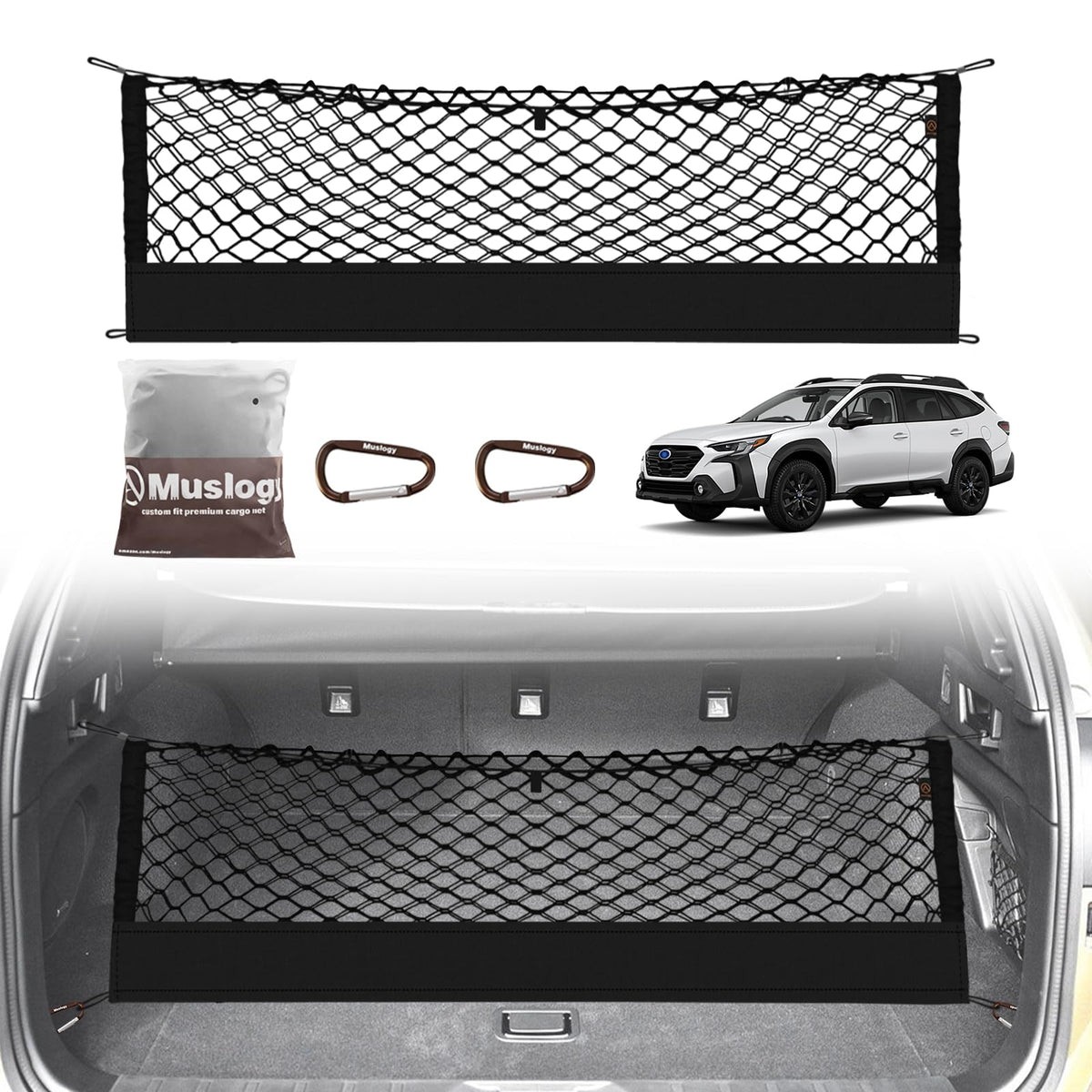 Muslogy truck bed cargo net in Outback fit close-up showing secure anchors.
