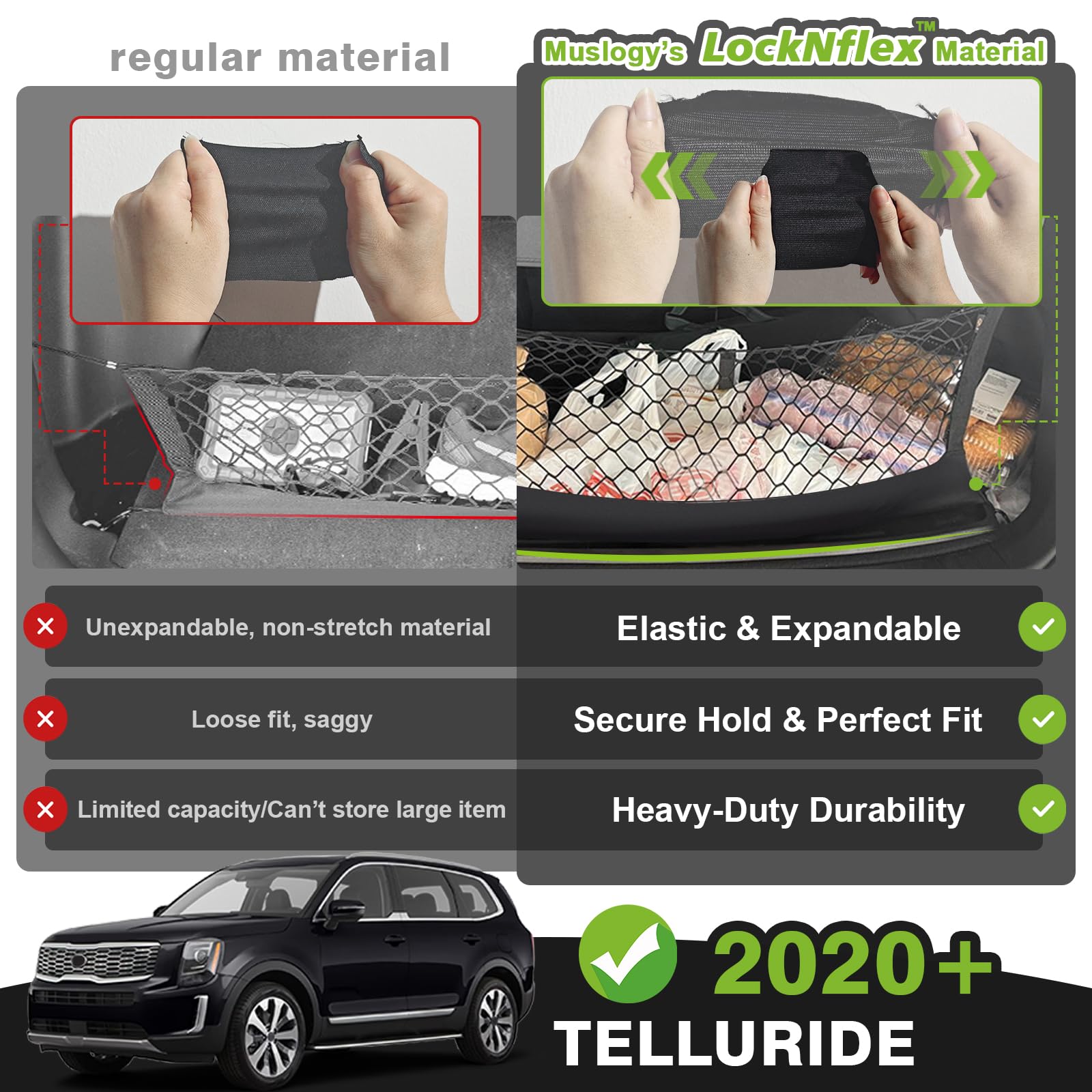 Muslogy Trunk Cargo Net easy-attach to vehicle anchors for quick setup.