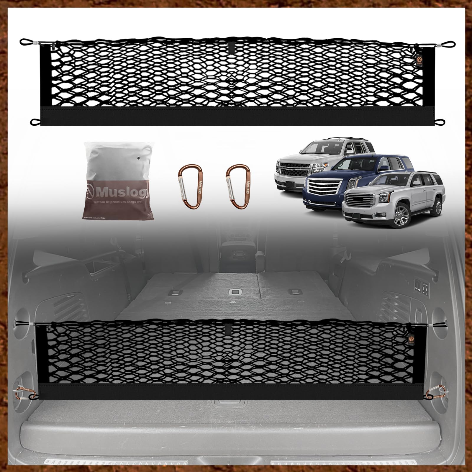 Muslogy trunk cargo net envelope design secures items in the trunk