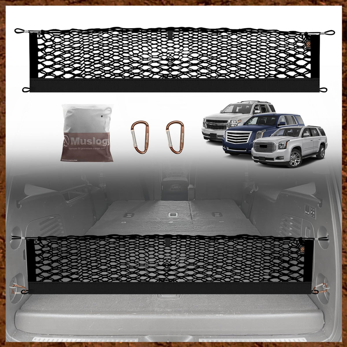 Muslogy trunk cargo net envelope design secures items in the trunk