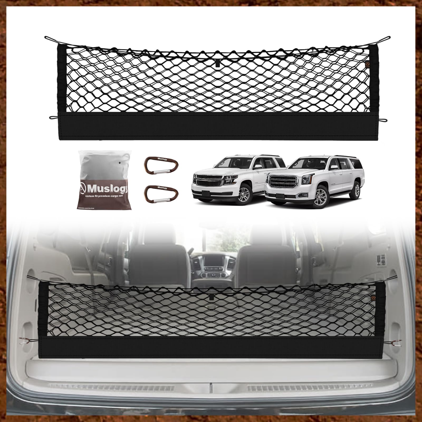 Muslogy trunk cargo net fits Suburban, keeps cargo secure and organized.