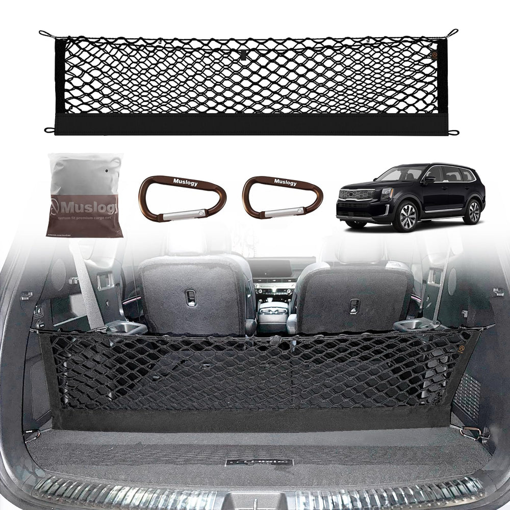Muslogy Trunk Cargo Net installed in Kia Telluride for secure cargo control.