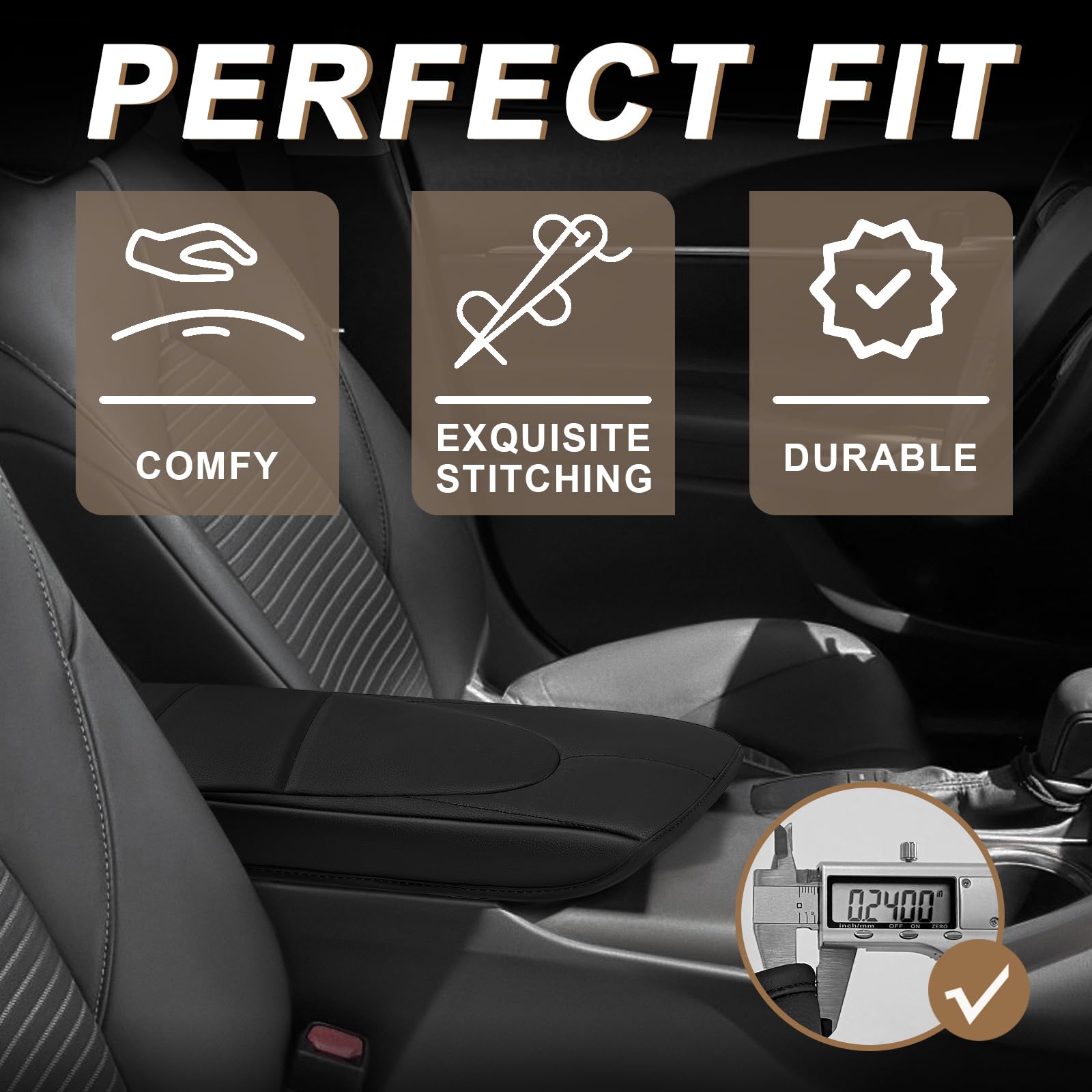 Muslogy vegan leather armrest cover elevates interior texture to match OEM seats.