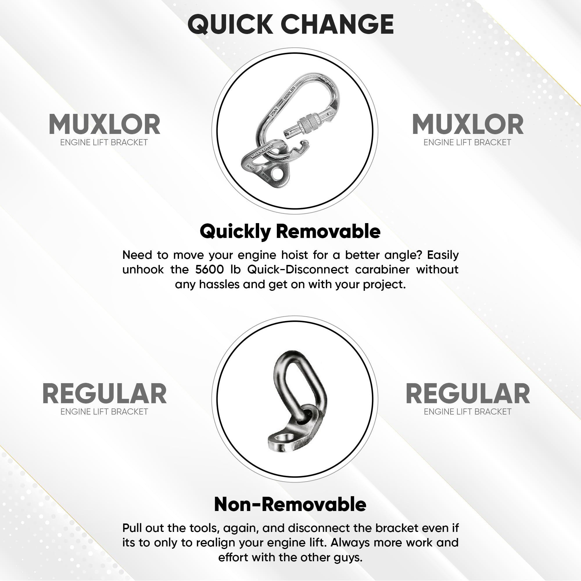 Muxlor engine run stand hook enables steady attachment during testing.