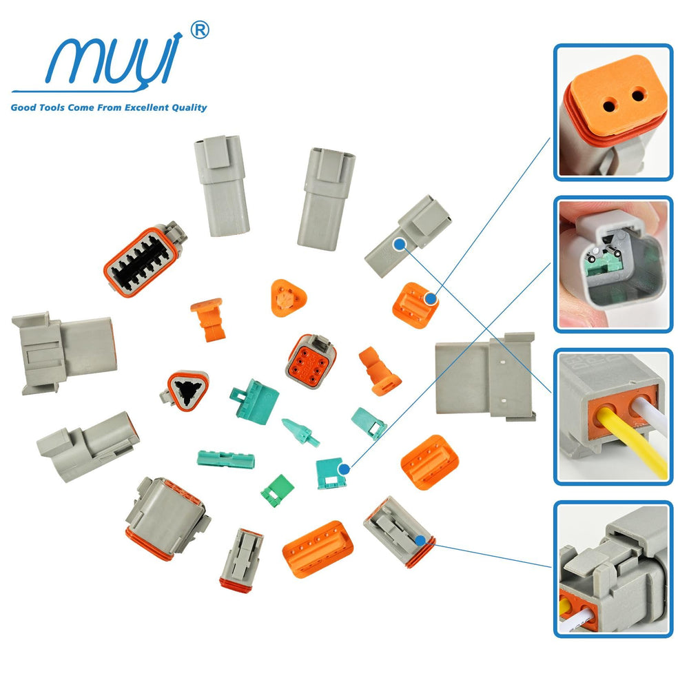 MUYI DT four-indent crimper providing consistent crimps for 14-18 AWG wires