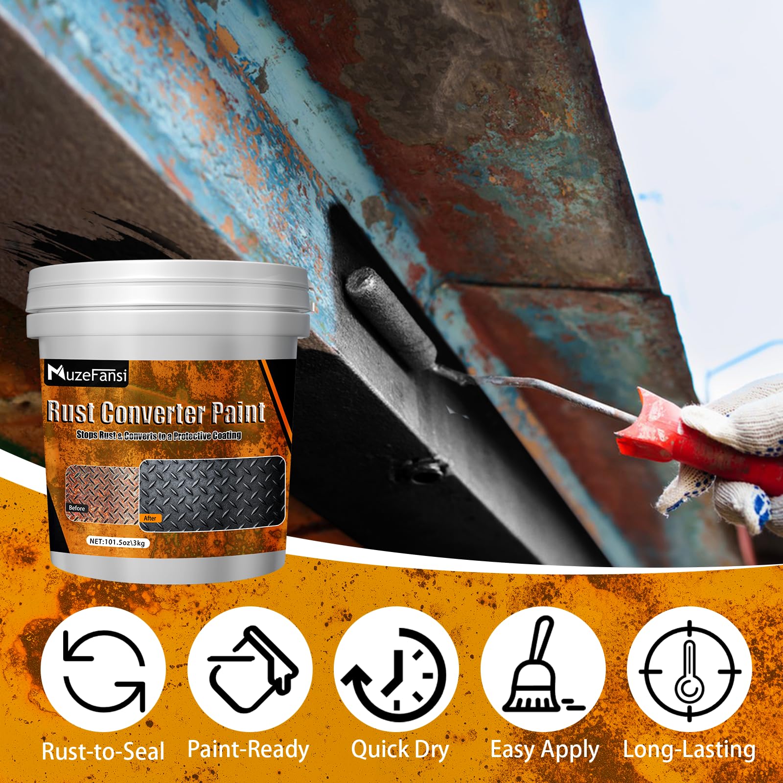 MuzeFansi rust converter dried flat finish ready for painting on metal.