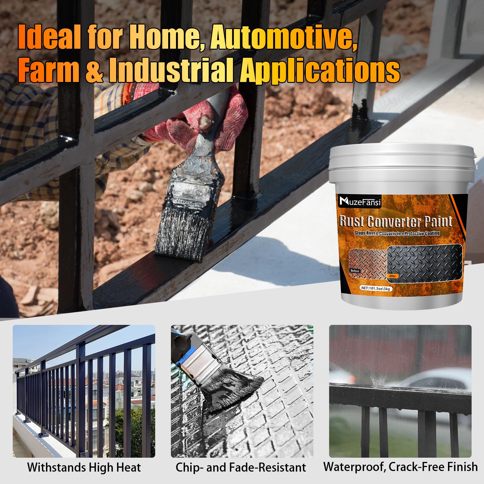 MuzeFansi rust converter water-based formula with low VOC for safer spaces.