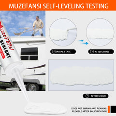 UV and weather resistant MuzeFansi sealant on RV roof surface.