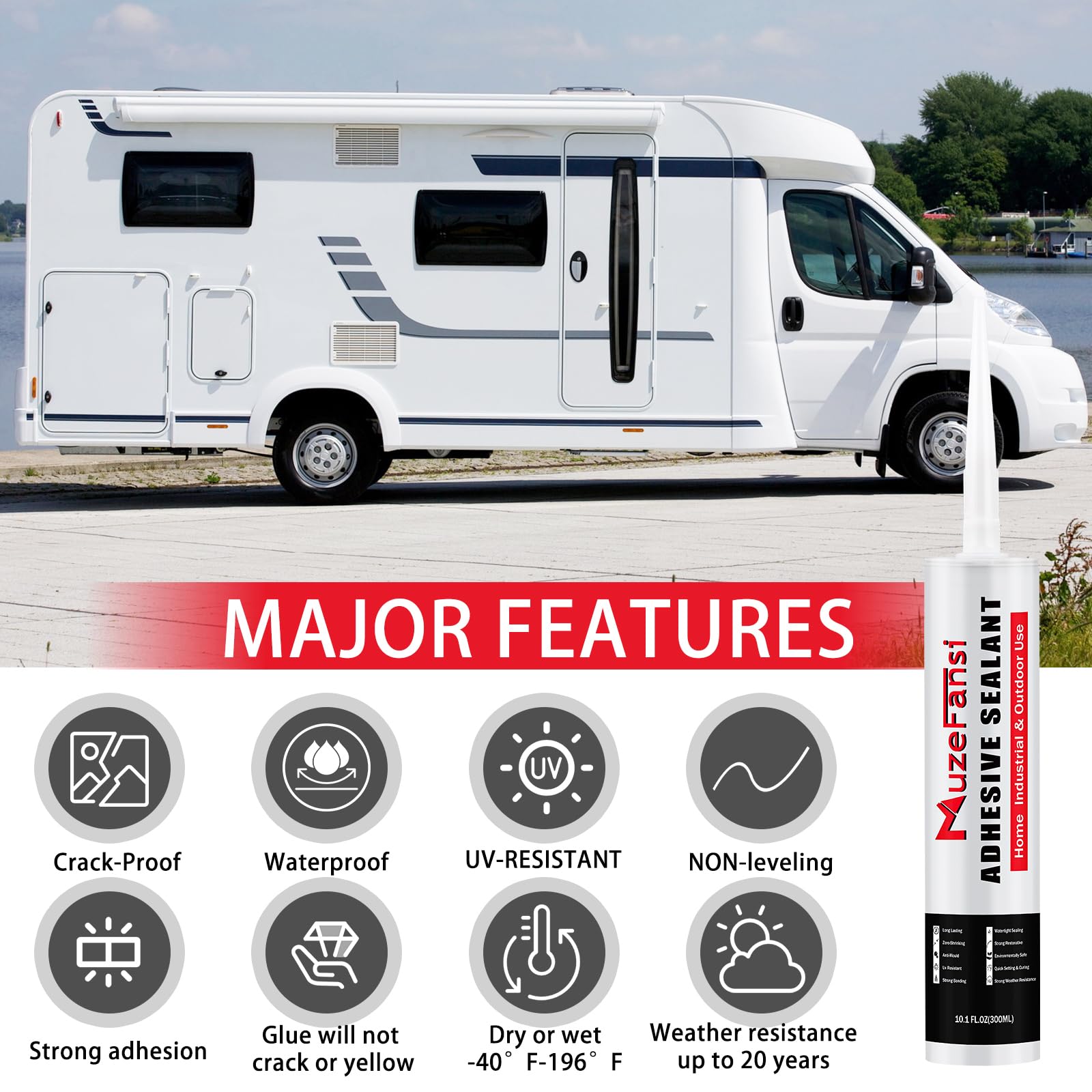 MuzeFansi non-sag sealant applied to a vertical RV seam