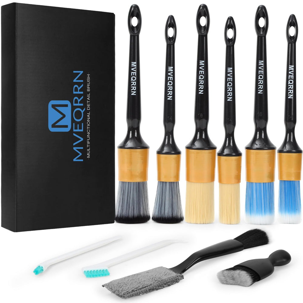 MVEQRRN 10pcs car detailing brush set for comprehensive interior and exterior cleaning.