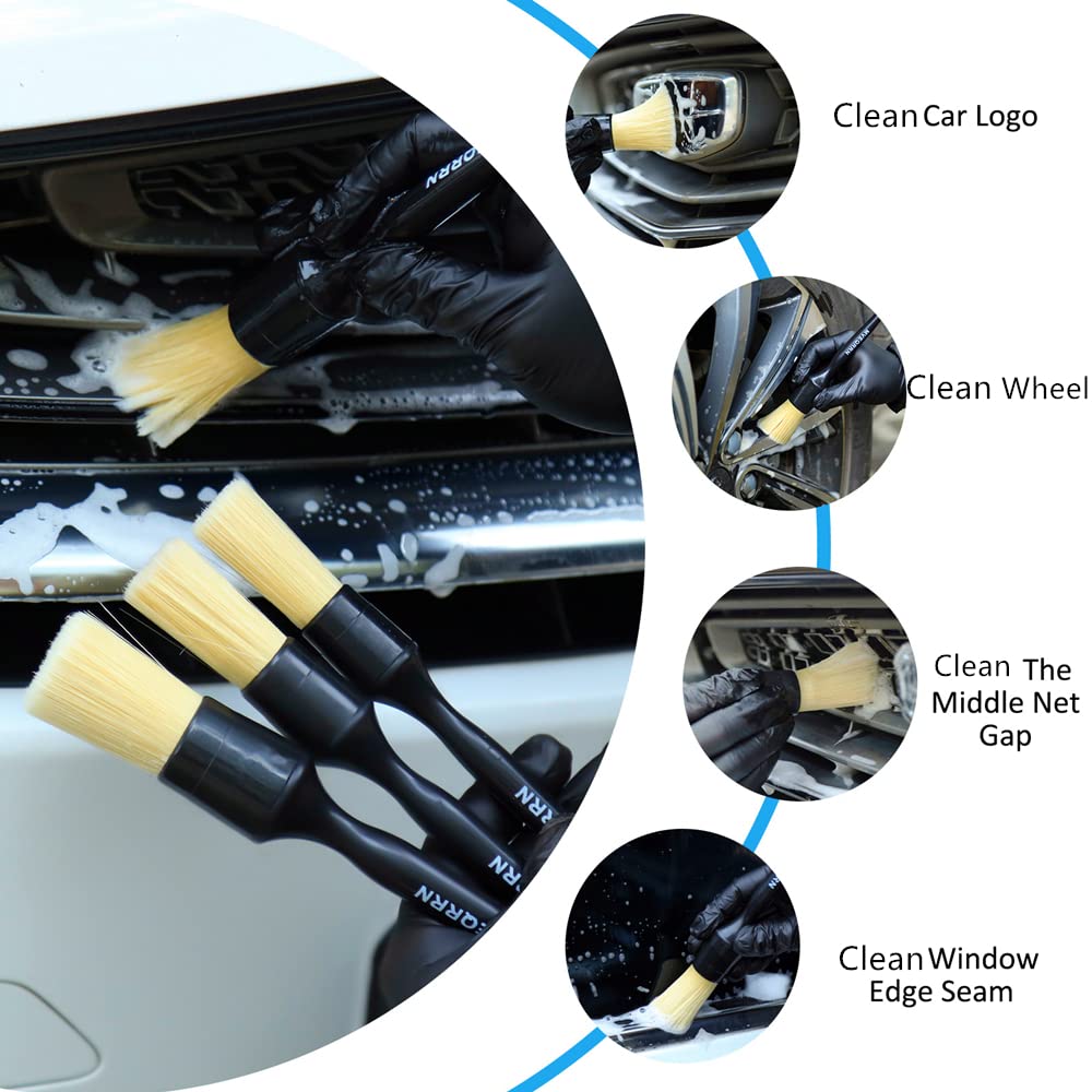 MVEQRRN boars hair detail brush No.16 for dashboards and trim, safe plastic contact.