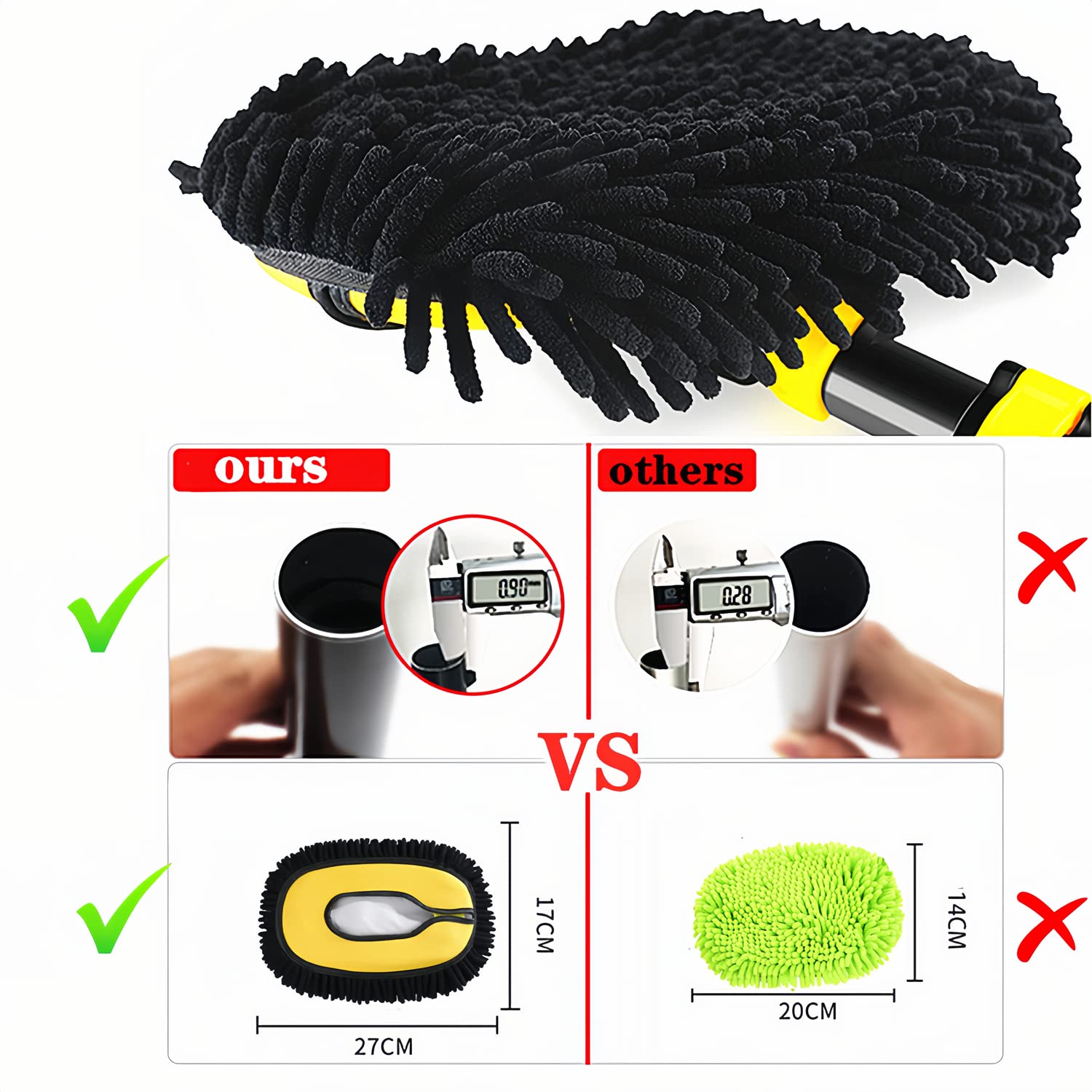 MVEQRRN ultra-soft microfiber chenille heads provide scratch-free cleaning.