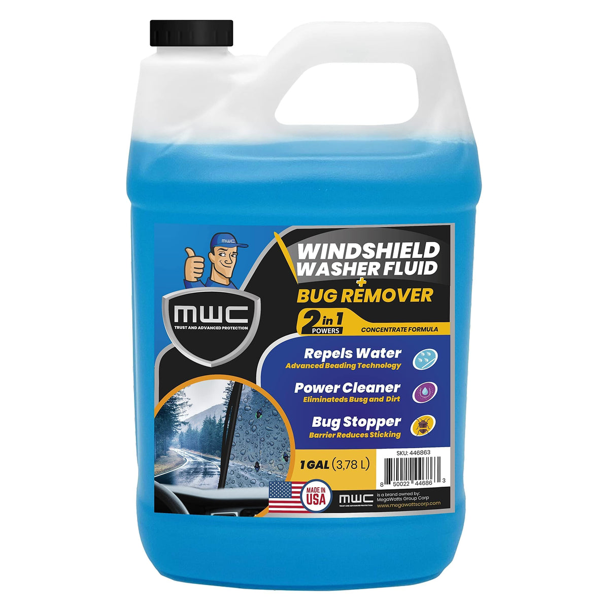 MWC windshield washer fluid bottle ready to use for quick top-ups