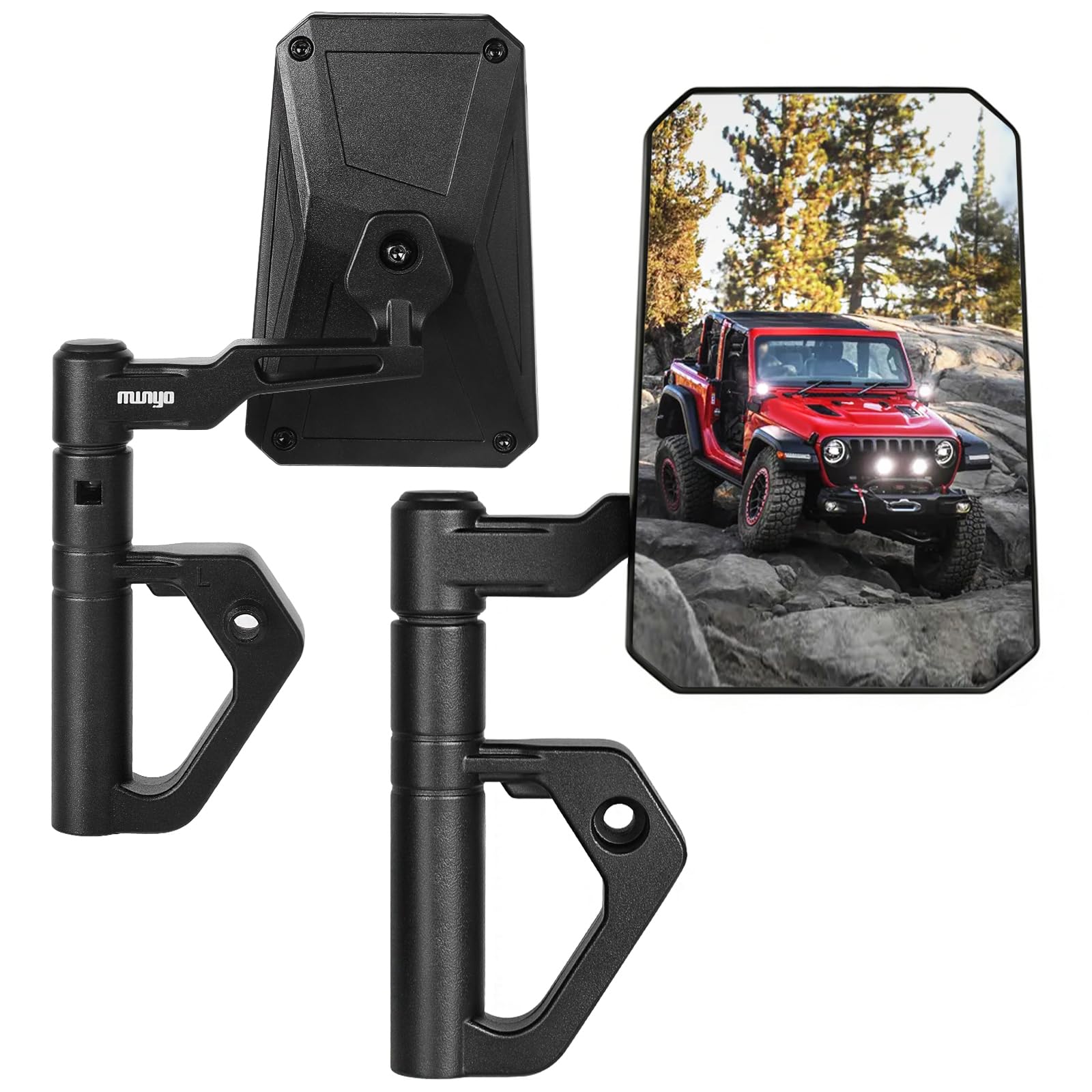 MWNYO Wrangler 9-inch mirror view for wider rear visibility on trails.