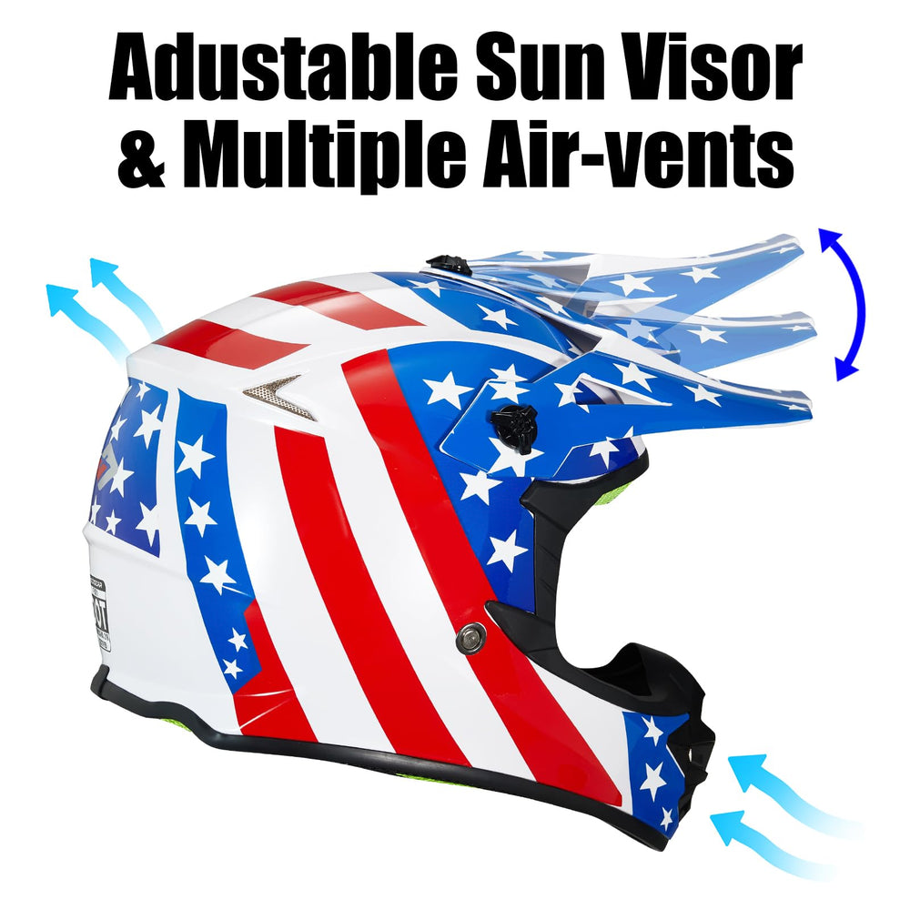 MXJ Gear youth helmet adjustable sun visor for daytime riding.