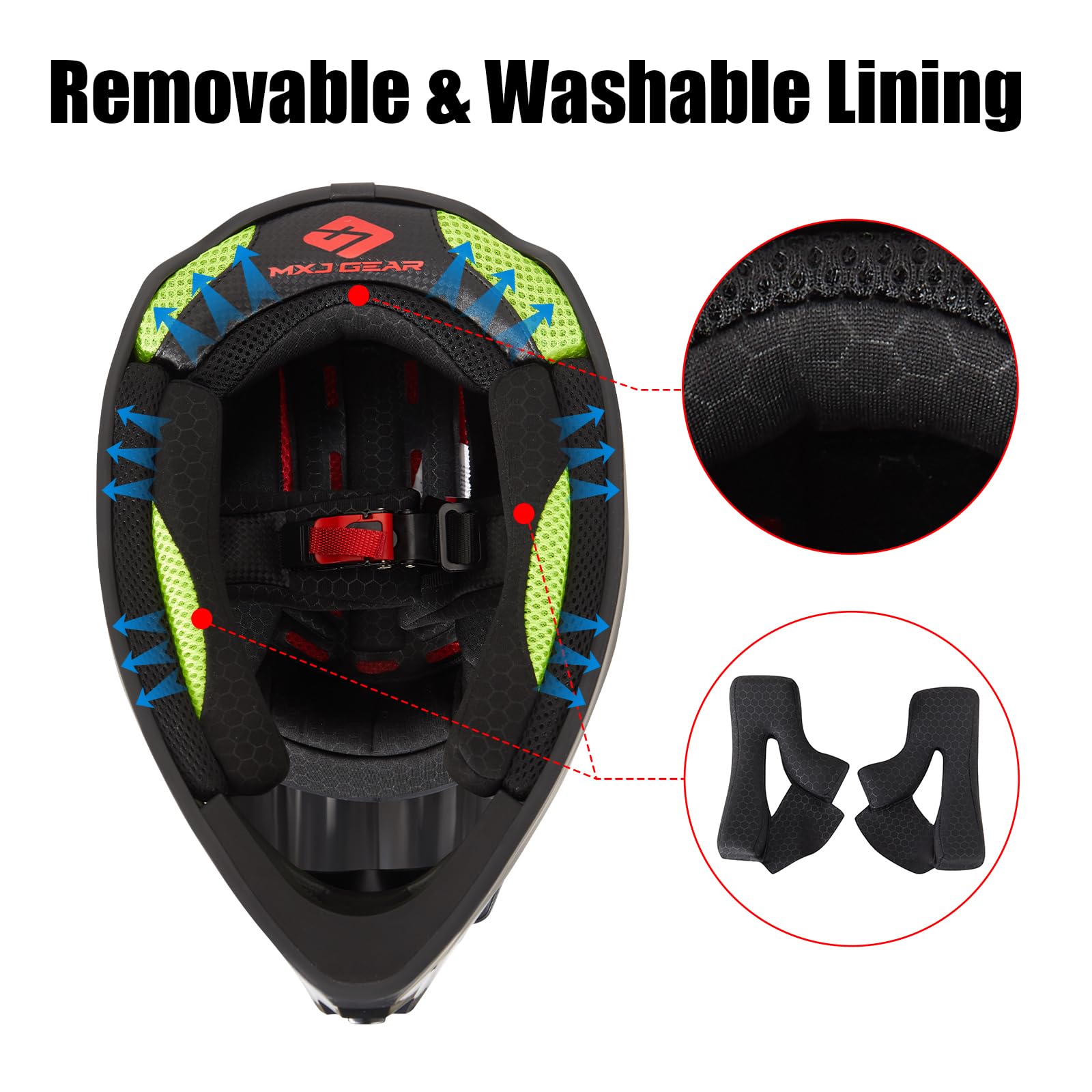MXJ Gear youth helmet packaging with goggles and gloves included.