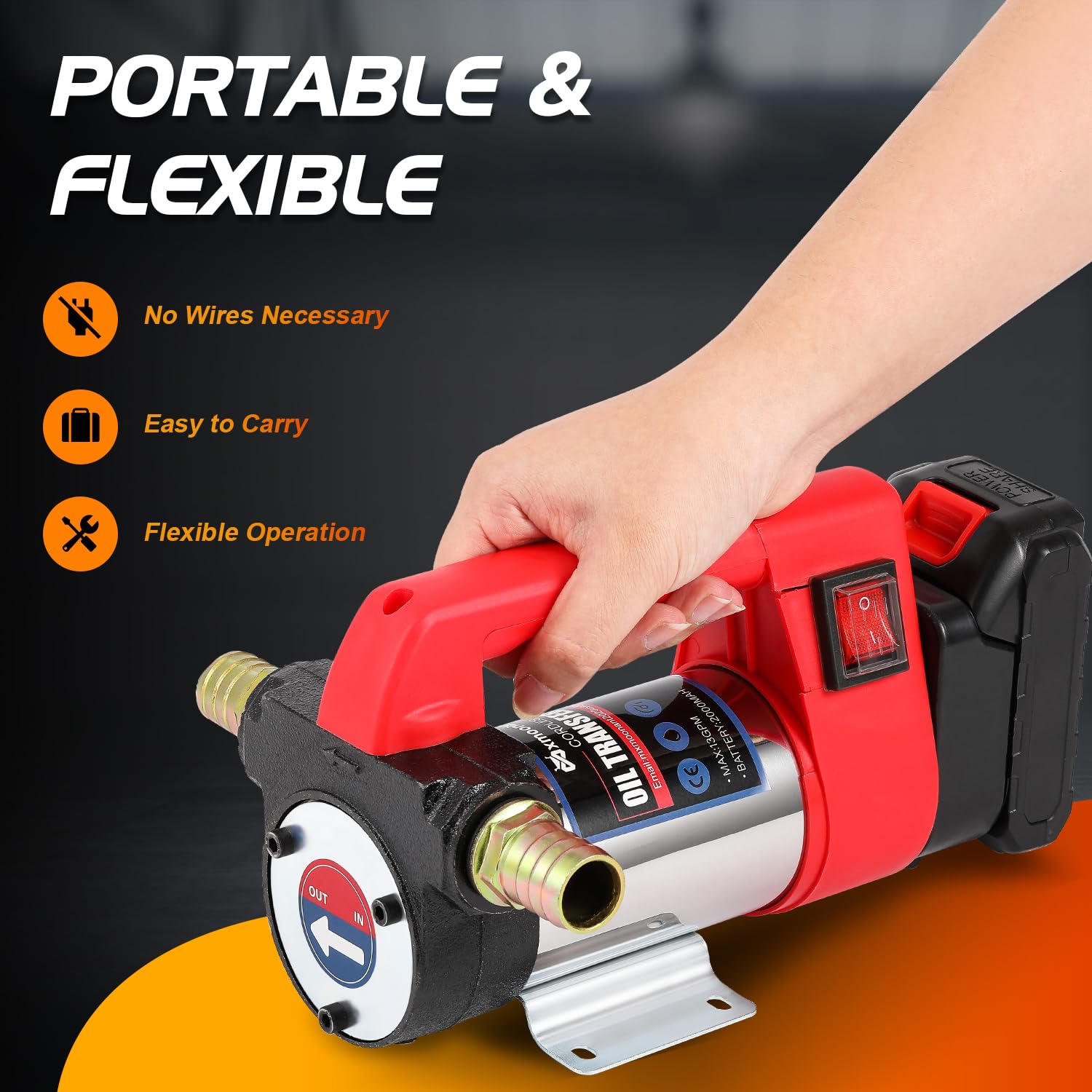 Two 2000mAh battery pack powers the cordless pump for flexible setups.